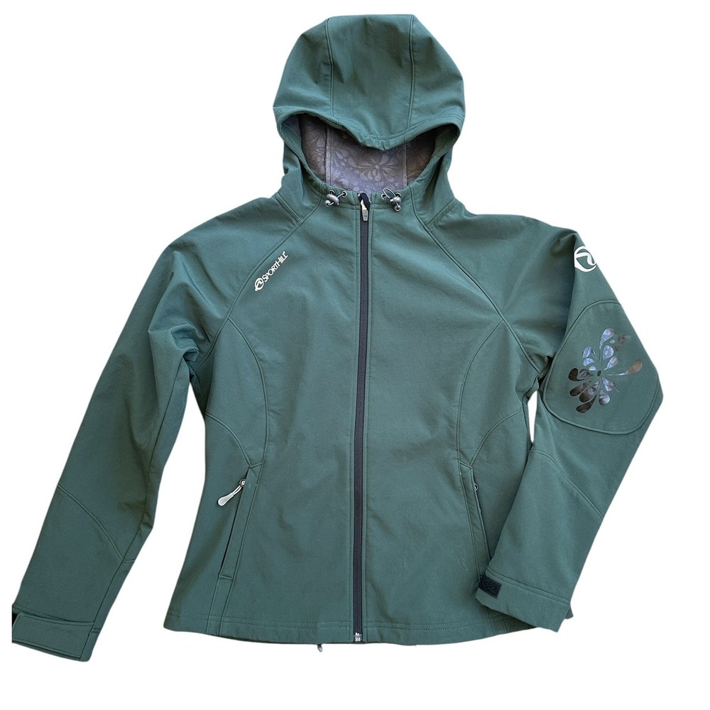 SportHill Day Pass Softshell Jacket Womens L Green Hooded Fleece Lined Excellent